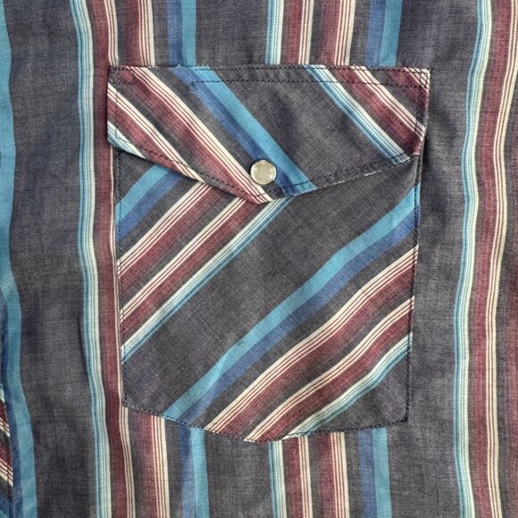 Vintage Wrangler Western Pearl Snap Striped Shirt Long Sleeve Lightweight Size L - Picture 3 of 5